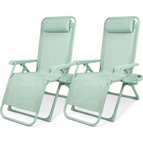 Set 2 Sedie Gravity Luxor Con Vassoio Portaoggetti Poggiapiedi Cuscino Verde