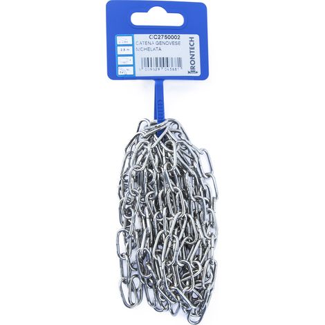 Catena genovese pretagliata maglia corta Ø 2 mm. in acciaio nichelato 2,5 mt.