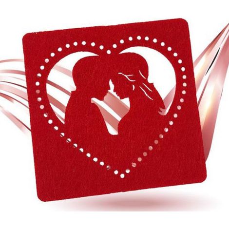 Trade Shop - Set 4 Pz Sottobicchieri 10x10cm Quadrato Cuore Tessuto Rosso San Valentino 95455 - (1/2)