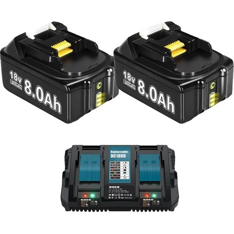Batería de repuesto, capacidad de 8000 mAh, compatible con 18 V, 2 x 8,0 Ah, 1 x cargador de 6 A (1/2)