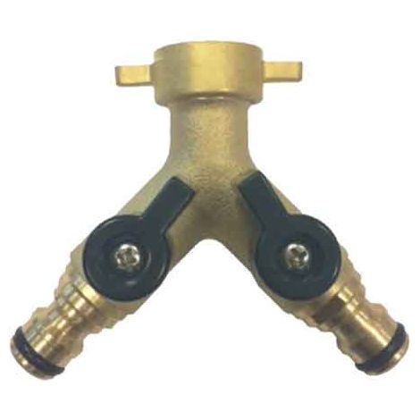 PRESA A RUBINETTO IN OTTONE DOPPIA USCITA CON INNESTI RAPIDI   3/4
