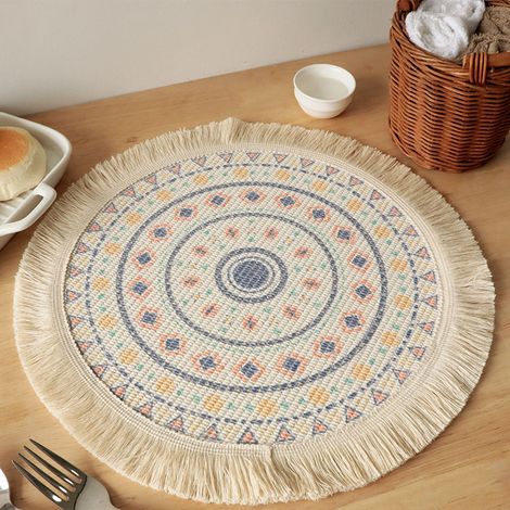 Set de table rond en coton et polyester, doux et confortable, tissé avec pompons, pour la décoration de la cuisine (ES) (1/5)