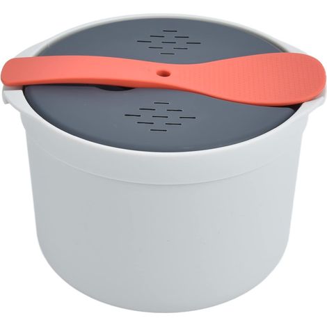 Cuiseur à Riz Micro Ondes, 2 L Pâtes Alimentaire Microwave Rice Cooker PP Autocuiseur Cuillère Couvercle Passoire Antiadhésif Pot Vapeur Cuire Conserver Céréales Couscous Légumineuses Orange (1/5)