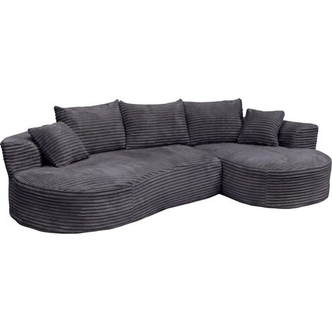 [NEUWERTIG] Sofa-Garnitur HHG-671, 3-Sitzer Couch Loungesofa, Stoff/Textil Cord (370 g/m²) Liegefläche rechts dunkelgrau (1/5)