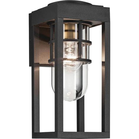 Elstead Kichler Hone Petite applique murale d'extérieur classique noire texturée IP44 1x E27 (1/5)