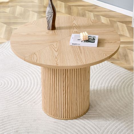 Table ronde 100x100x76 cm MDF et métal, bois naturel, stable, pour petits espaces – MEUBLIV (1/5)