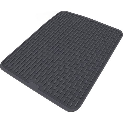 Tapis d'égouttage rectangulaire en silicone, isolant thermique et antidérapant, avec rebord d'égouttage intégré, pour plan de travail de cuisine (petit format). (1/5)