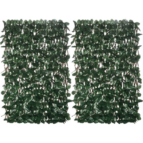 Haie artificielle feuilles murale brise-vue 2 panneaux longueur ajustable 295 x 70 cm treillis extensible en PE vert