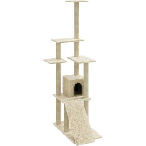 Tiragraffi per gatti Mobili per arrampicata su torre Tiragraffi Piattaforma da arrampicata con tiragraffi in sisal 155 cm crema 020022489