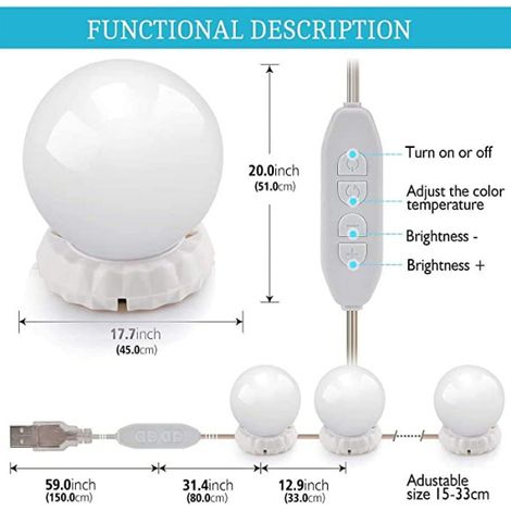 Lot de 14 - Ampoules LED Lumière De Miroir - Kit De Lumière LED - USB Lampe LED Pour Miroir De Courtoisie Pour Maquillage (1/5)