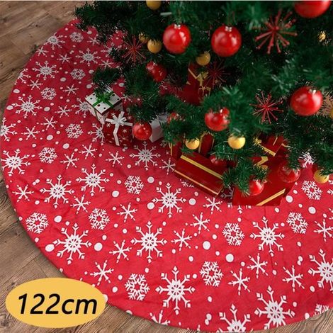 Jupe de Sapin de Noël pour Arbre de Noël Tapis d'arbre de Noël Flocon de Neige Blanc pour Décorations,Rouge,120cm (1/4)