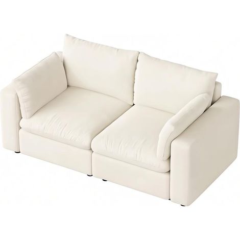 Canapé modulable 2 places en bois massif et tissu chenille 180x91x83 cm gris (1/4)