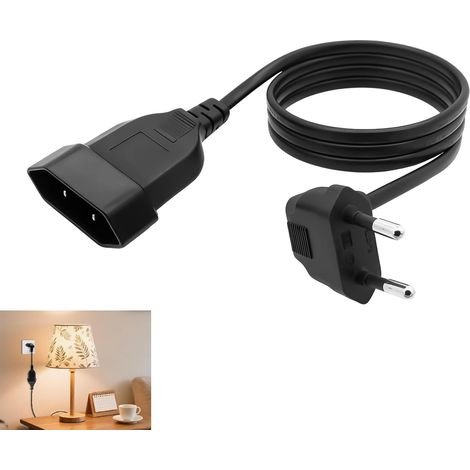 Rallonge Electrique Euro, Cable Extension Euro, Rallonge Alimentation 250V 2,5A, Câble Extension Prise 2 Broches, Câble H05VV-F 2x0,75 mm² avec Prise Coudée 90°, pour TV PC Moniteur Lampe (0,3 M) (1/5)