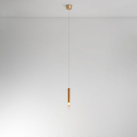 Poule sospensione in vetro e metallo ambra specchiato sfumato + oro spazzolato LED 8W 3000K CRI80 220-240V 50/60Hz 640Lm Dimmerabile (1/2)