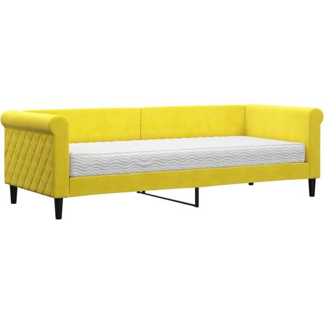 Lit de jour avec matelas jaune 80x200 velours (1/5)