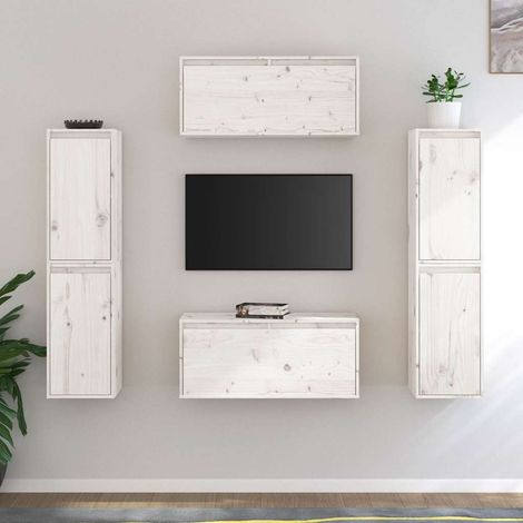 Meubles TV 6 pcs pour Salon - Armoire TV Blanc Bois massif de pin BV519139 - BonneVie (1/5)