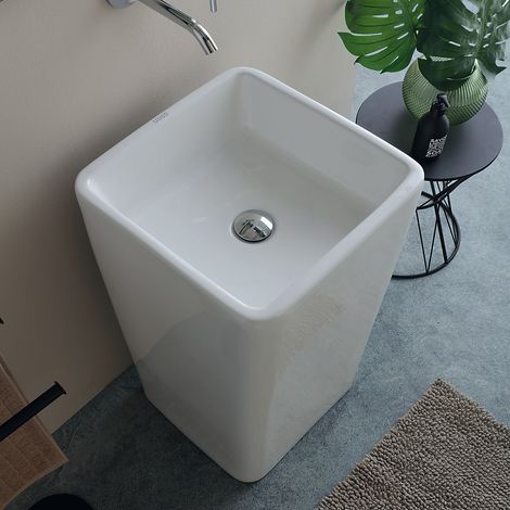 Lavabo Freestanding in ceramica 41 X 41 QUADRO Rubinetteria a Parete (1/4)