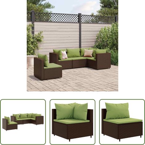 vidaXL Rattanmöbel - 5-tlg. Garten-Lounge-Set mit Kissen Braun Poly Rattan (1/5)