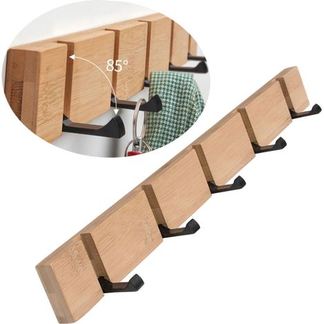 [NUNCA USADO] Perchero de pared INHHUB con 5 ganchos retráctiles, ideal para colgar abrigos, bufandas, bolsos y más, color natural.