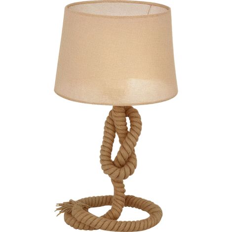 Nautical Style Table Lamp with Fabric Lampshade Metal Frame Power Switch, 48cm Home Desk Lamp Bedroom Living Room Study E27 Base, Beige