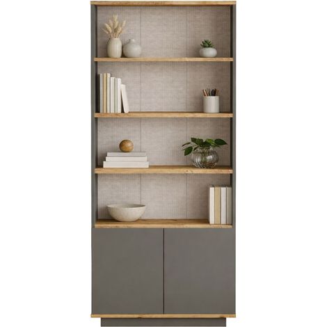 Dego Regal, Bibliothek 3 Fächer, 2 Türen, Freistehend, 75x27x168h cm Anthrazit