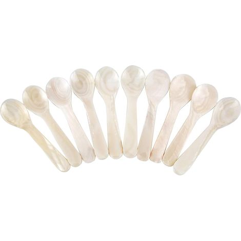 Lot de 6 cuillère à caviar,nacre,fait main,blanc,7 x 2,1 cm,pour œufs,dessert,café (1/5)