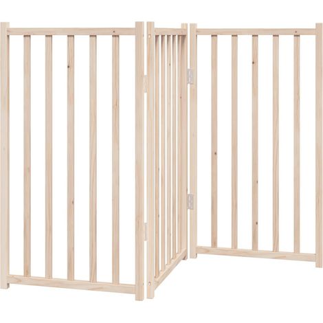 Barrière de sécurité pour chien animaux de compagnie pliable 3 panneaux 150 cm bois sapin massif marron