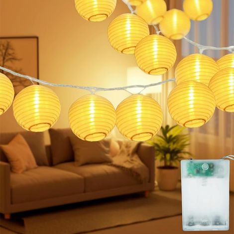 LED Guirlande Lumineuse Batterie, 20 LEDs 7M 2 Modes Guirlande Lumineuse Lampion avec Timer, Décoration Intérieure et Extérieure pour Noël Jardin Soirée et Cérémonie (Blanc Chaud) (1/5)
