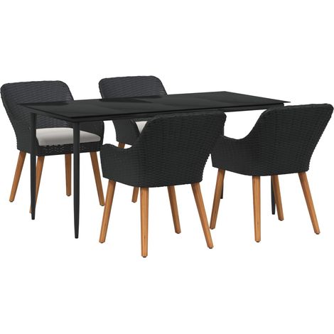 vidaXL Garten Essgruppe mit Kissen 5 pcs Schwarz Poly-Rattan (1/4)