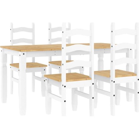 Ensemble à manger PANAMA 5 pcs  Meubles de salle à manger blanc bois de pin massif