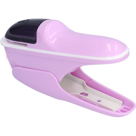 Agrafeuse sans agrafes, sûre et écologique, fabriquée en matériau ABS, machine à relier les documents de bureau, violette. (1/5)