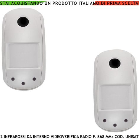 Sensore Movimento da Interno 2 Pezzi Rilevatore Infrarosso 12 Metri Grandangolo Fotocamera a Colori VGA 640X480 Videoverifica GPRS Visione Notturna Frequenza 868 MHz Bidirezionale UNISAT Anti Jamming (1/5)