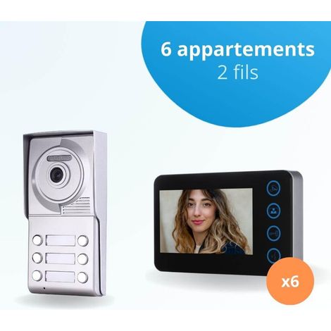Portier interphone vidéo NEO 2 Fils - 6 appartements - 6 écrans noirs