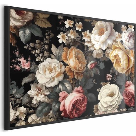 Poster – Bunte Blumen auf schwarzem Hintergrund (1/4)