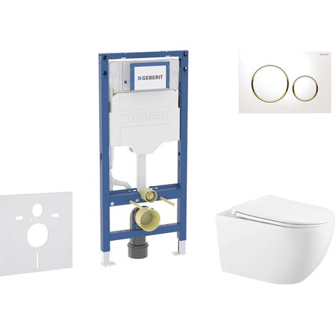 Geberit Duofix - Conjunto de instalación empotrada, inodoro Gaia con asiento de cierre suave, botón Sigma20, blanco/dorado SANI11CA3140B (1/5)