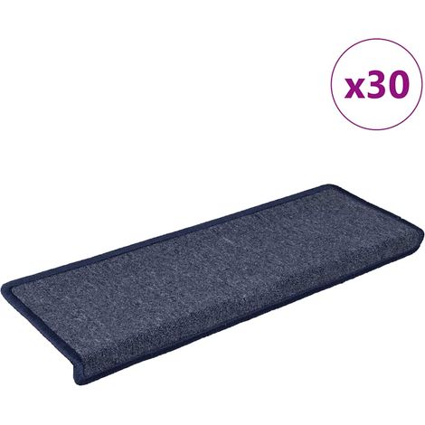 vidaXL Tapis d'escalier 30 pièces 65 x 21 x 4 cm Gris foncé et bleu Bordure rectangulaire