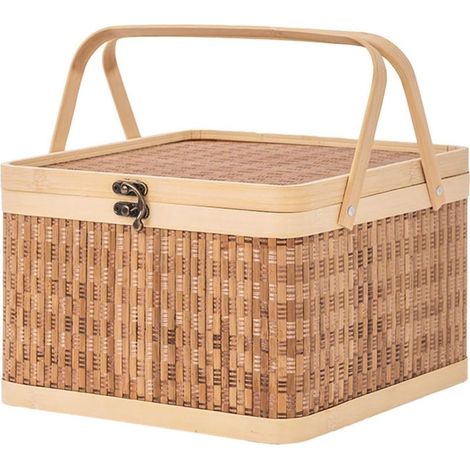 Panier de pique-nique tressé avec poignée pour ranger en extérieur œufs, fruits et accessoires décoratifs pour la maison (1/5)