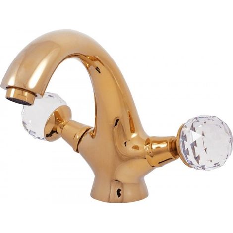 Mélangeur lavabo design BRILLANCE laiton doré et poignée en cristal (1/5)
