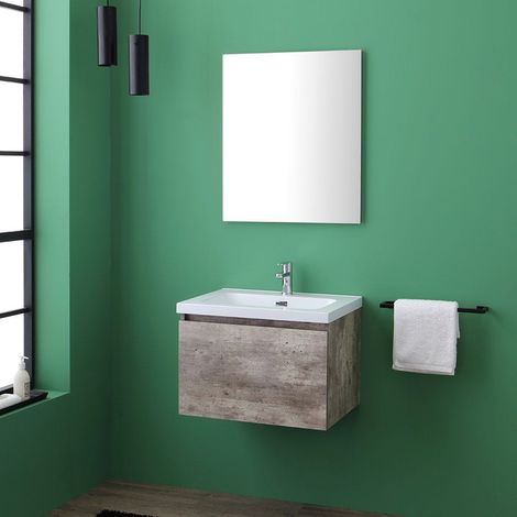 Mueble De Baño Colgante De 60 Cm Con Efecto De Cemento Y Espejo Empotrado Madrid (1/5)