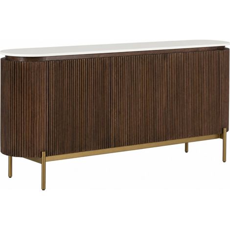 Buffet cannelé en bois et marbre reconstitué - brun, blanc et doré (1/5)