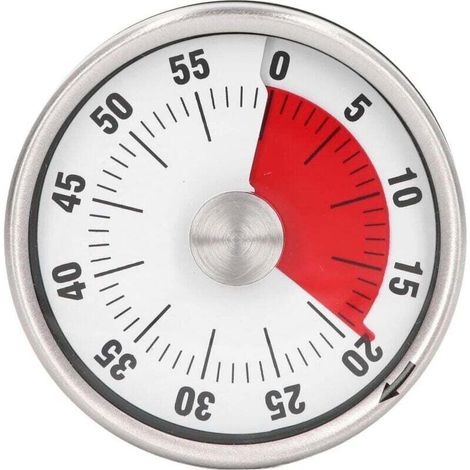 Ulisem Horloge de cuisine visuel de 60 minutes avec dos magnétique et alarme de 70 dB, compte à rebours mécanique en acier inoxydable - Blanc