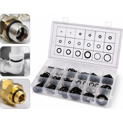 Kit de 225 Joints Toriques en Caoutchouc NBR 18 Tailles, Etanche et Resistant a l'Huile, Boite de Rangement pour Plomberie et Garage (1/5)
