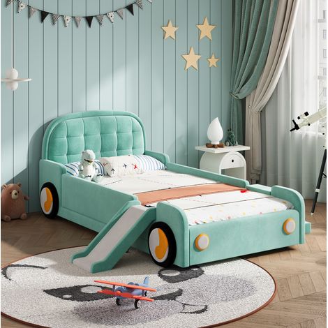 Letto auto imbottito con scivolo e scala 90x200 OKMYHOME (1/5)