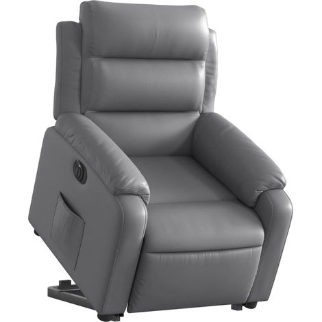 Poltrona reclinabile porta TV molto comoda con funzione di sollevamento elettrico in PVC grigio DEC028386