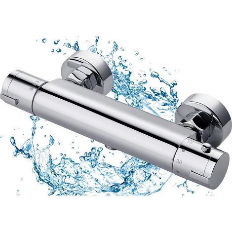 Mitigeur de douche thermostatique mural – Bouton sécurité 38°C – Chrome – Pour salle de bain, baignoire (1/5)