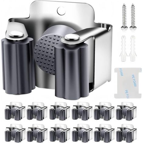 12 Pièces Accroche à Balai en Acier Inoxydable, Fixation Murale Porte à Outils Robuste Support avec Engrenage en Silicone Antidérapant pour Cuisine Salle De Bain Placard Jardin Garage-DOU (1/4)
