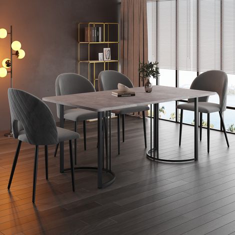 Conjunto de Mesa y Sillas de Comedor, Mesa de Comedor y 4 Sillas, en Terciopelo Gris (1/5)