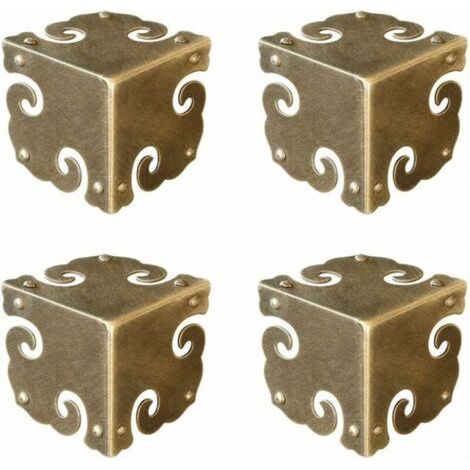 FENOPLASTICALot de 4 protections d'angle vintage en laiton pur, pour bureau, boîte à bijoux, coffret cadeau, trois côtés (bronze antique) (1/5)