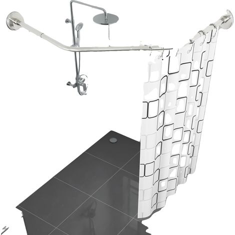 Asta per tenda da doccia, lunghezza regolabile, design moderno, argento (1/5)