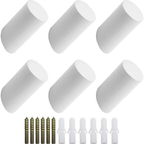 Lot de 6 Crochet Mural Blanc Bois de Hêtre 3x6cm Chambre Patere (1/5)